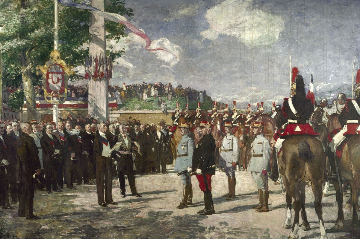 Lucien Simon - Réception à la porte Maillot des maréchaux Foch et Joffre, le 14 juillet 1919