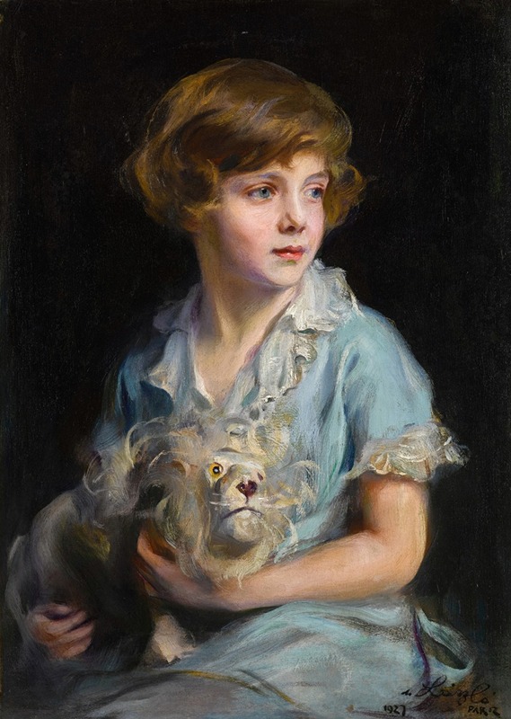 Philip Alexius de László - Portrait of a Child with a Steiff Lion