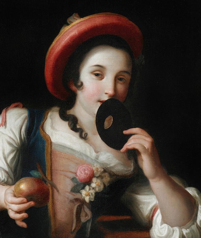 Pietro Rotari - A young woman holding a mask and a pomegranate