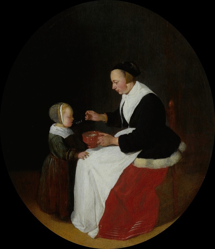 Quirijn Van Brekelenkam - A Mother Feeding Porridge to her Child