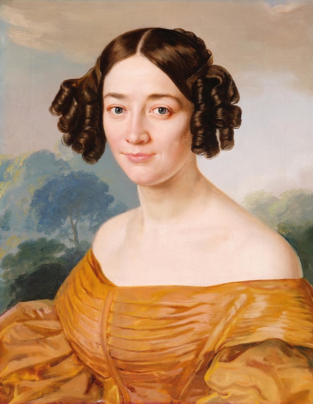 Stanislav Kapsarides - Portrait of a Lady in Yellow Dress, portrait of Luise Polácková (1803-1873)
