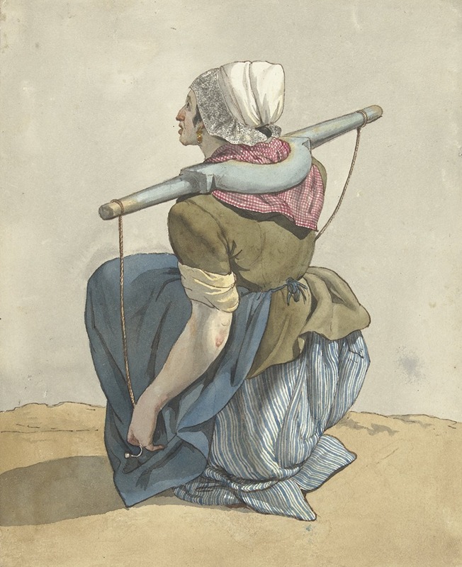 W. Barthautz - Zittende vrouw met een juk op haar schouders