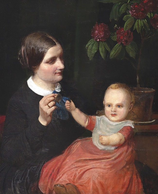 Wilhelm Marstrand - Portræt af kunstnerens hustru med sønnen Poul på skødet