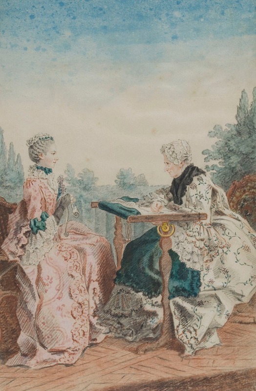 Louis Carrogis Carmontelle - Mme Laleu à son métier à tapisserie et Mlle Mélin travaillant dans un jardin