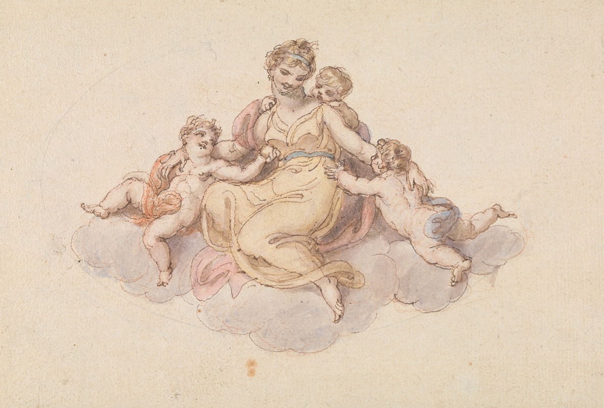 Edward Francis Burney - Mother and Children Seated on Cloud