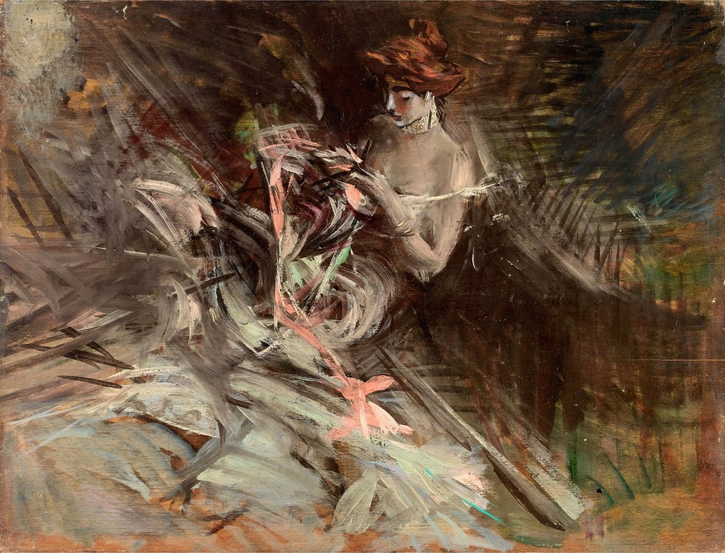 Giovanni Boldini - The ball gown (Interior with young girl sewing)