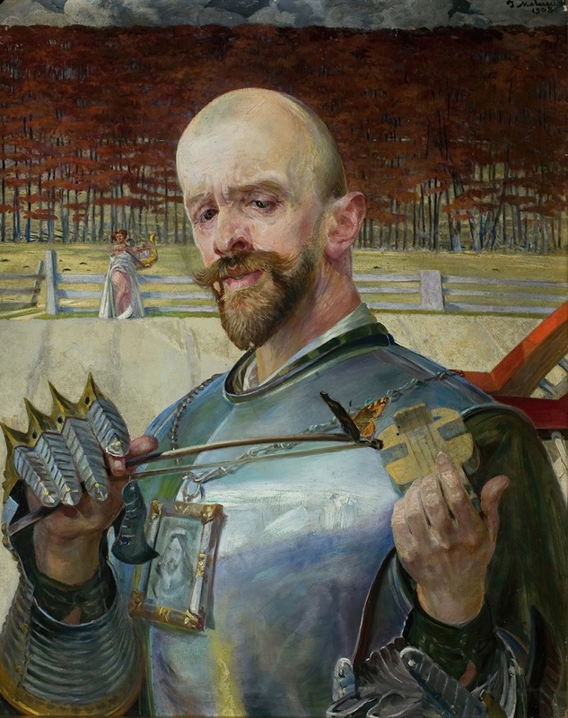 Jacek Malczewski - Self-portrait in armour with fiddles