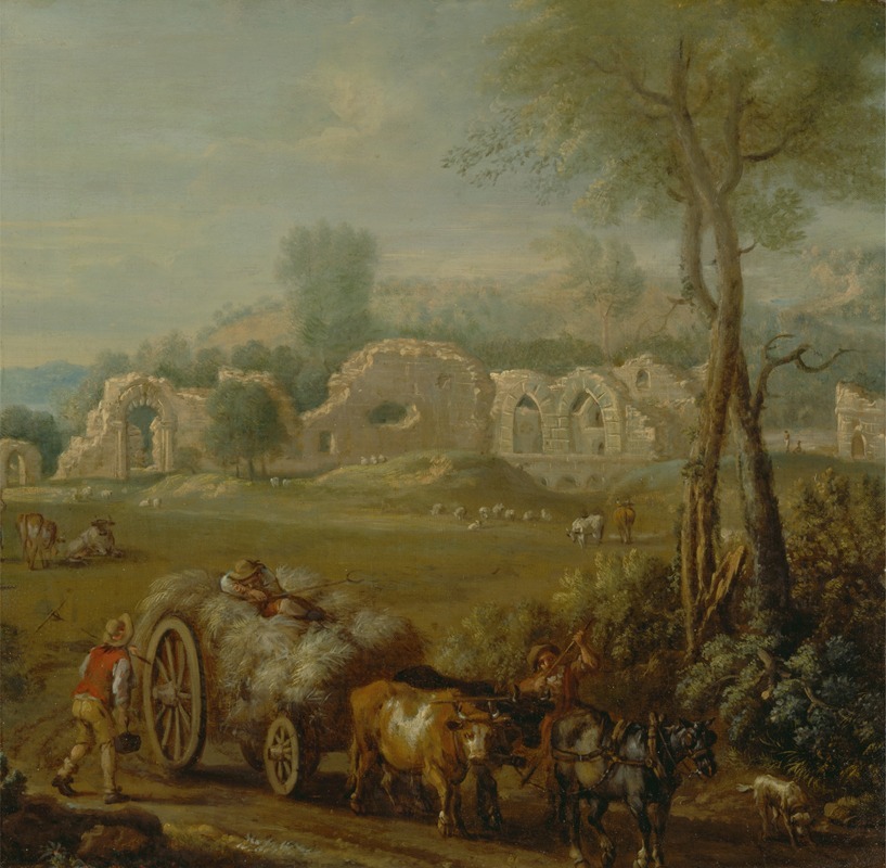 John Wootton - Haycart Passing a Ruined Abbey