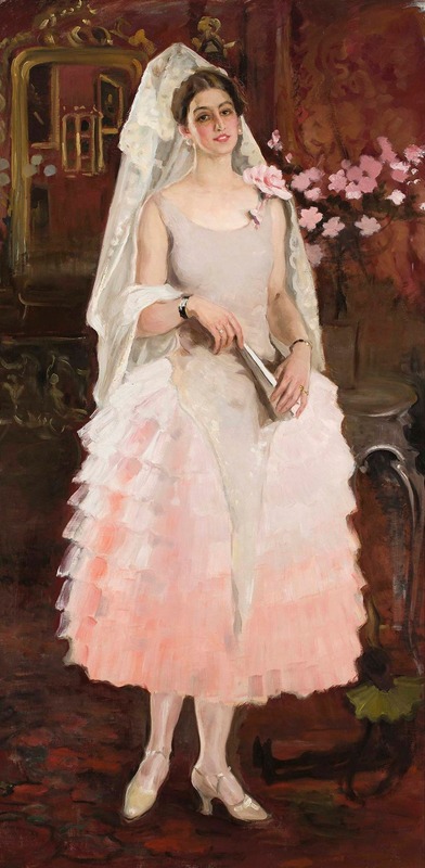 Kazimierz Stabrowski - Portrait of a lady in pink dress – Spanish woman