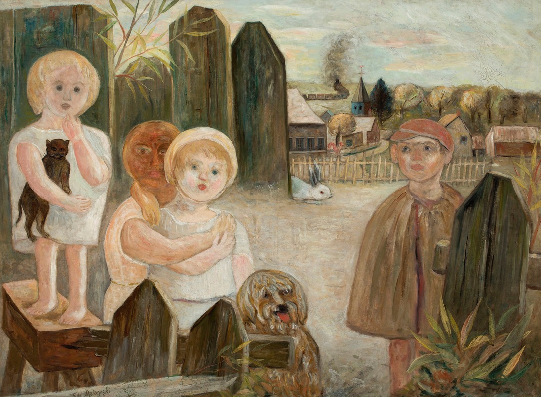Tadeusz Makowski - Children in a village backyard