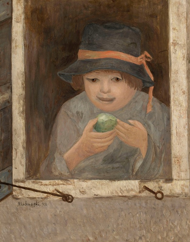Tadeusz Makowski - Dziewczyna z jabłkiem w oknie