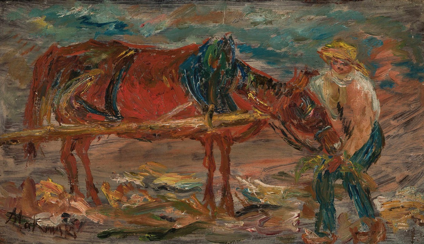 Tadeusz Makowski - Feeding a horse