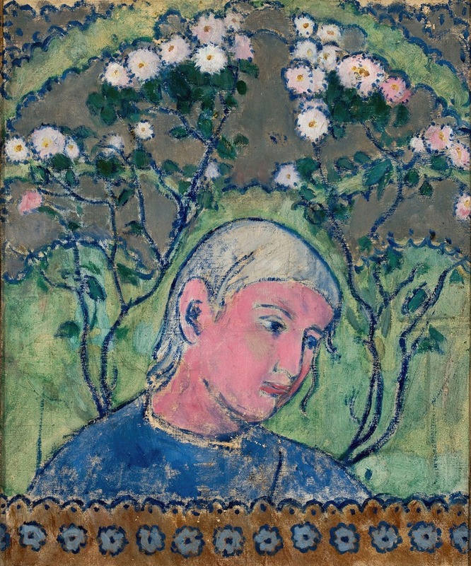 Tadeusz Makowski - Head of a girl in flowers