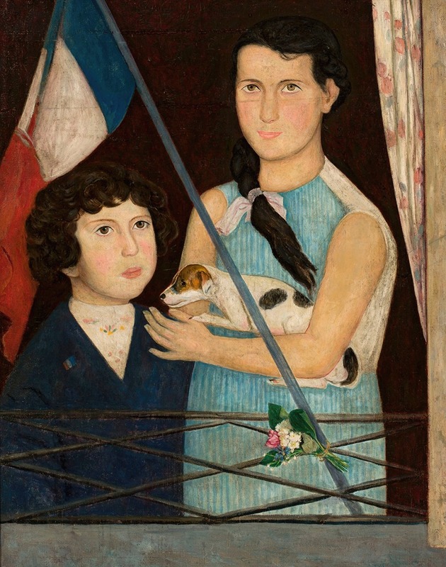 Tadeusz Makowski - Two children with a French flag