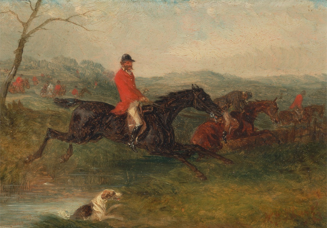 William Shayer - Foxhunting; Clearing a Brook