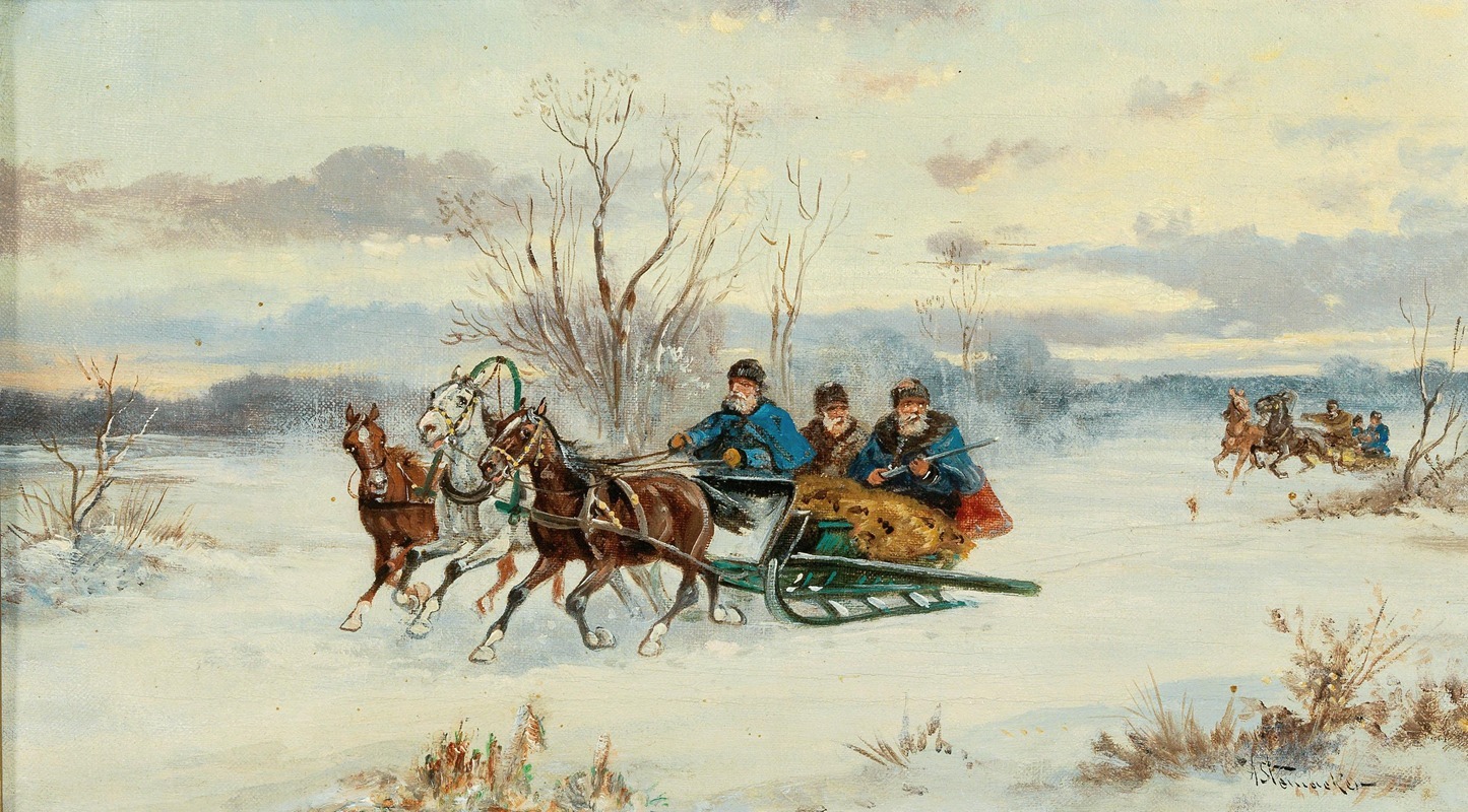 Alfred Steinacker - Jagd in winterlicher Landschaft