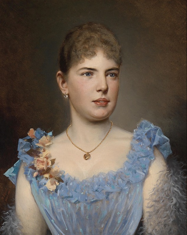 Anton Ebert - Porträt einer Dame in blauem Kleid