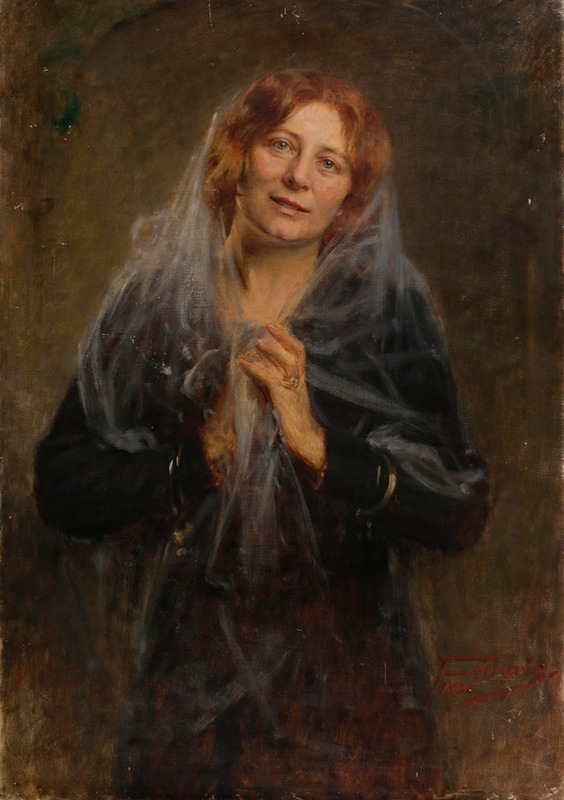 Arthur Von Ferraris - Bildnis einer Dame mit Schleier (Die Gattin des Künstlers)