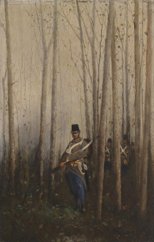 August von Pettenkofen - Wald mit Soldaten