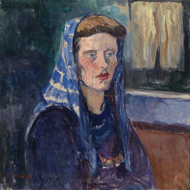 Broncia Koller-Pinell - Frau mit blauem Kopftuch