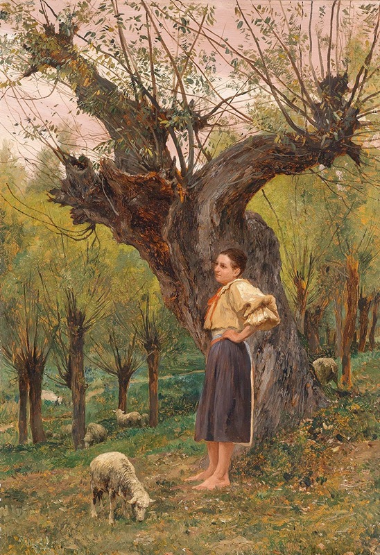 Carl Rudolf Huber - Junges Mädchen vor einer Weide stehend