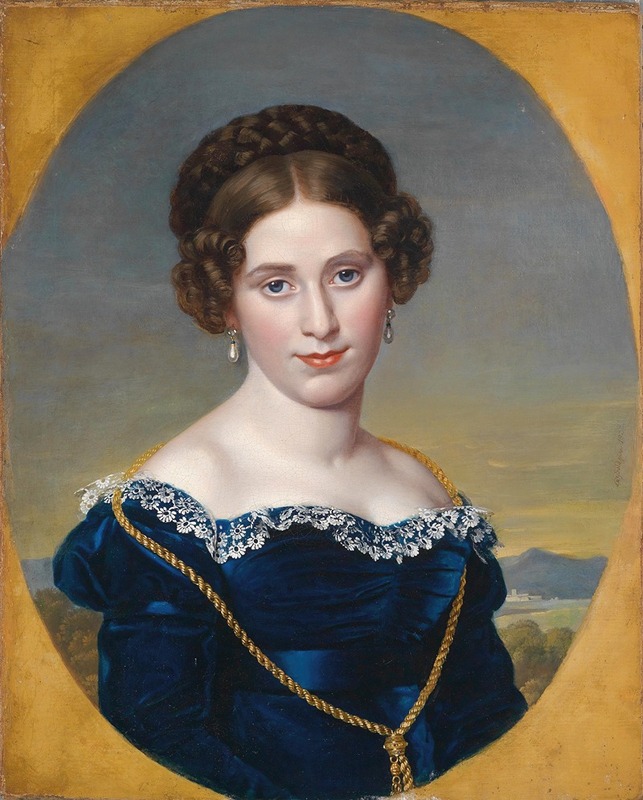 Eduard Friedrich Leybold - Bildnis einer Dame vor Landschaftshintergrund