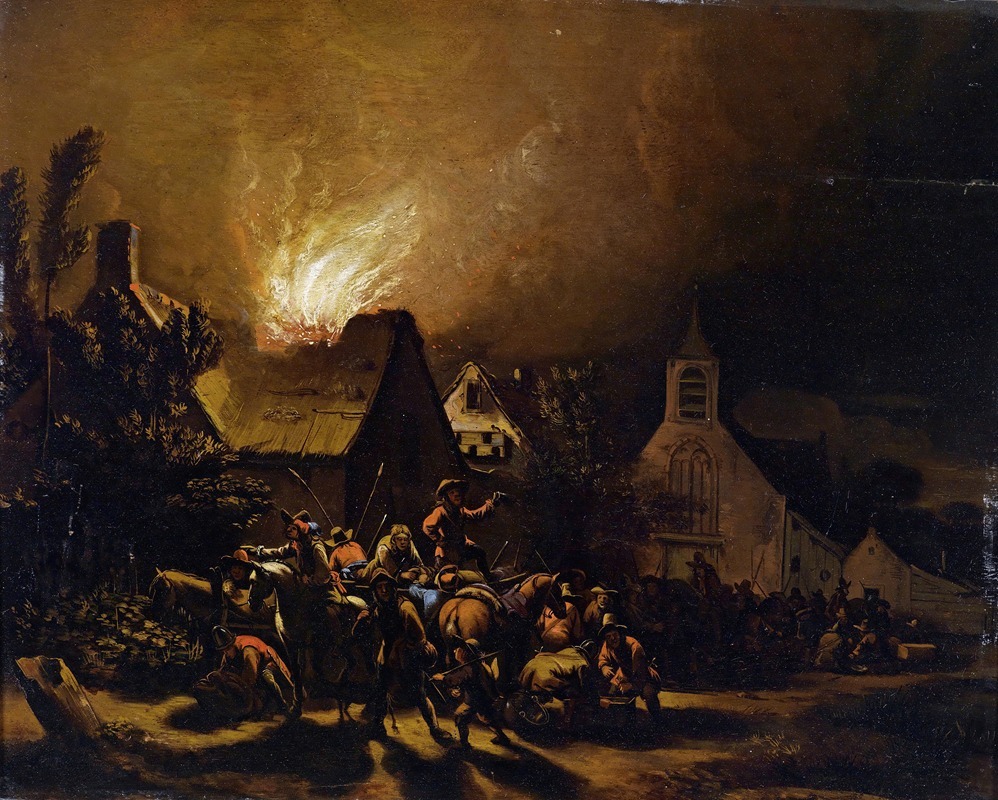 Egbert van der Poel - Marodeure vor einem brennenden Dorf