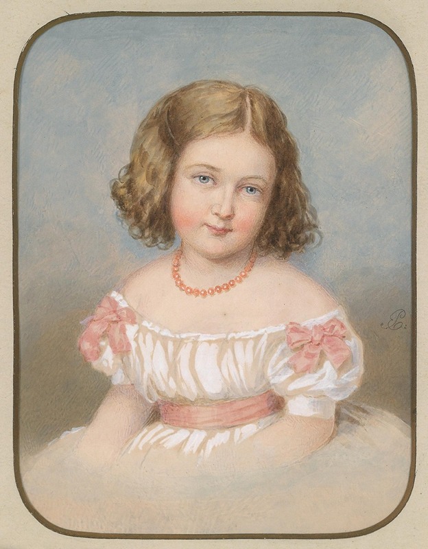Emanuel Thomas Peter - Bildnis eines kleinen Mädchens in weißem Kleid mit rosa Schleifen