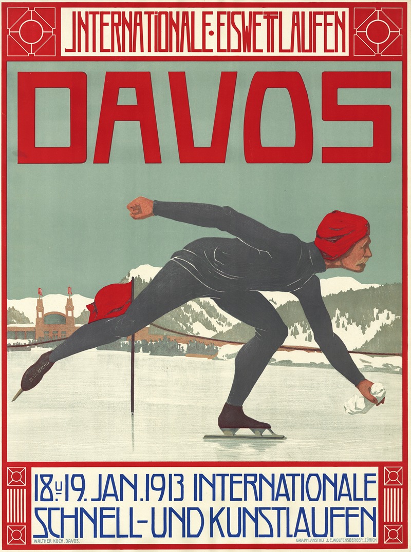 Walther Koch - Davos – Internationale Eiswettlaufen, 18. u. 19. Januar 1913 Iinternationale Schnell- und Kunstlaufen