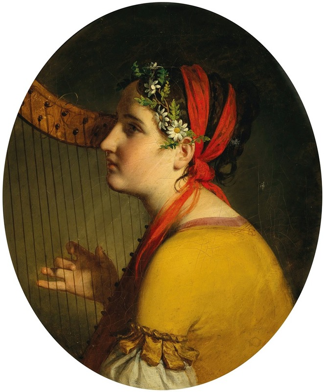 Friedrich von Amerling - Bildnis einer Dame mit Harfe