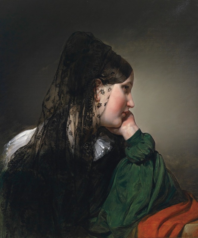 Friedrich von Amerling - Mädchen im Profil mit schwarzer Mantille