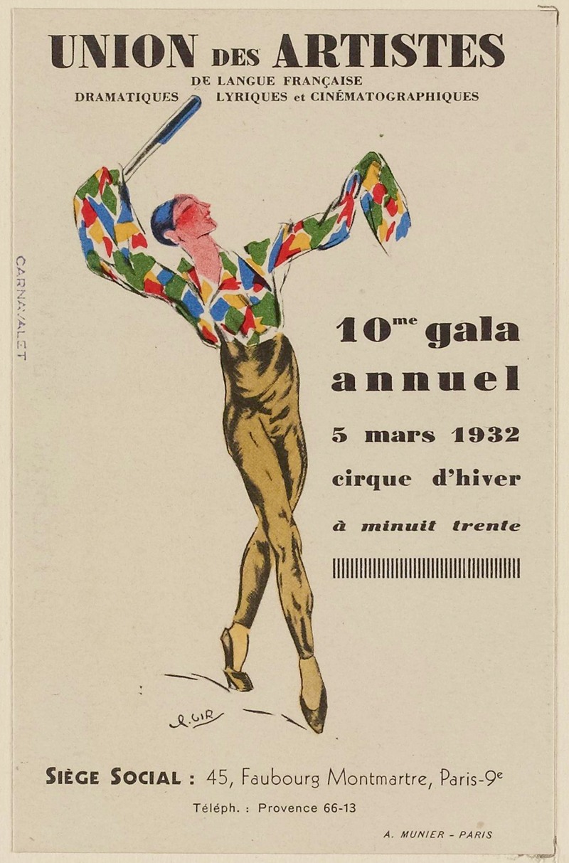 A. Gir - Carte postale de l’Union des artistes de langue française dramatiques lyriques et cinématographiques