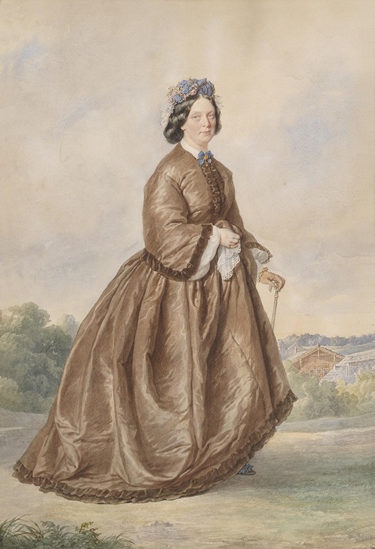 Josef Kriehuber - Bildnis einer Dame vom Lande in braunem Kleid