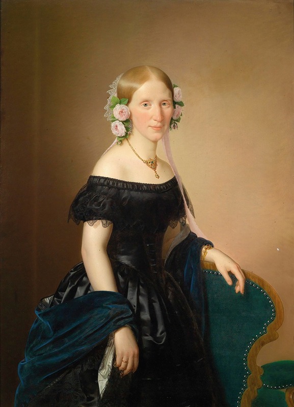 Joseph Weidner - Bildnis einer Dame mit Rosen im Haar