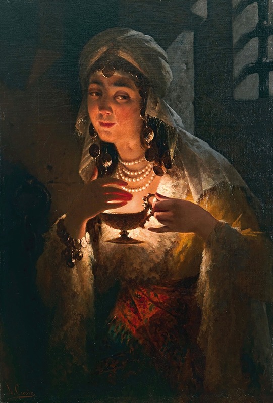 Luigi Crosio - A young Turkish woman with an oil lamp