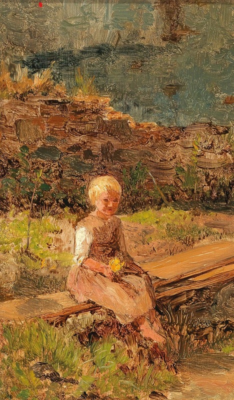 Olga Wisinger-Florian - Child Sitting on a Wooden Walkway