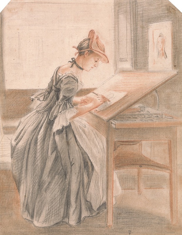 Paul Sandby - A Lady Copying at a Drawing Table