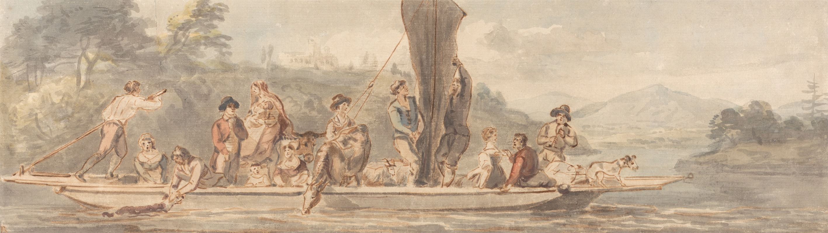 Paul Sandby - River Ferry with Many Passengers and Animals