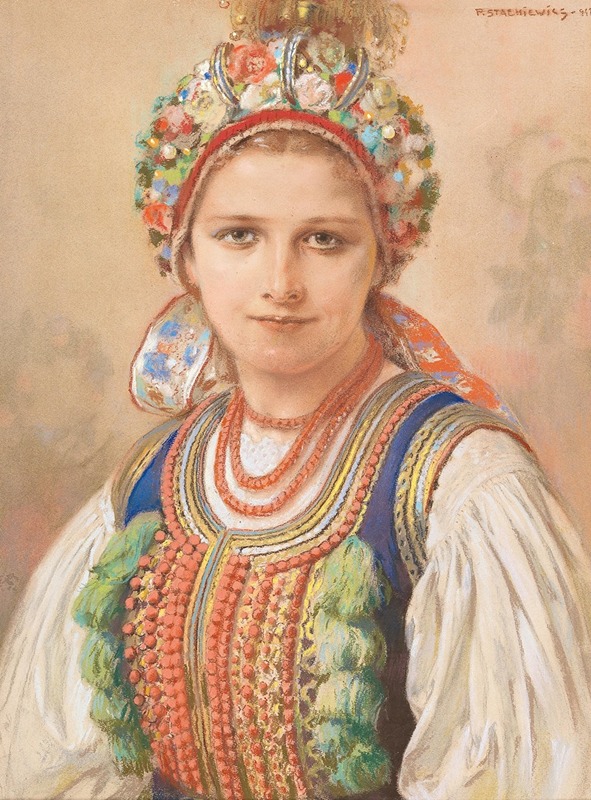 Piotr Stachiewicz - Portrait of a woman in Polish costume