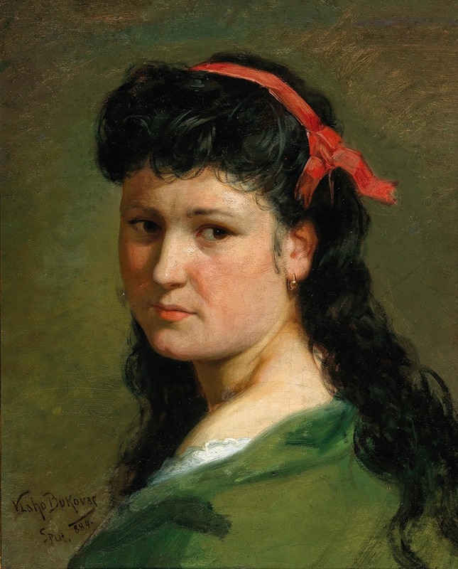 Vlaho Bukovac - Portrait of a Lady with Red hairband