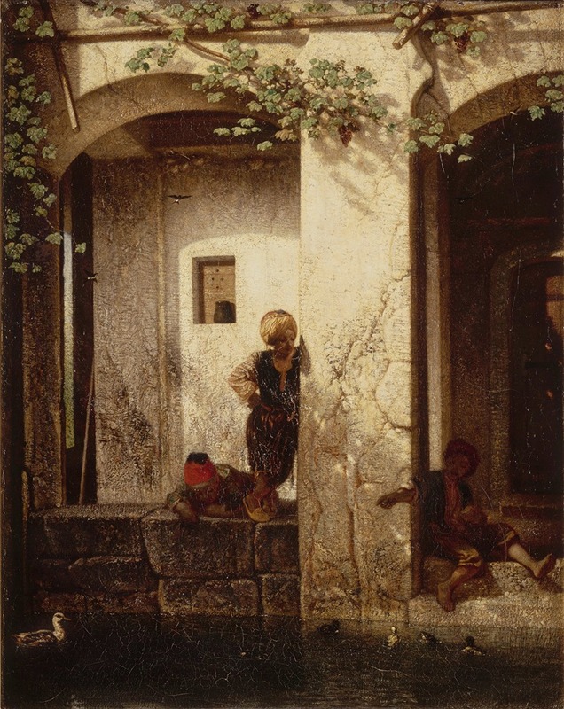 Alexandre-Gabriel Decamps - Enfants turcs auprès d’une fontaine