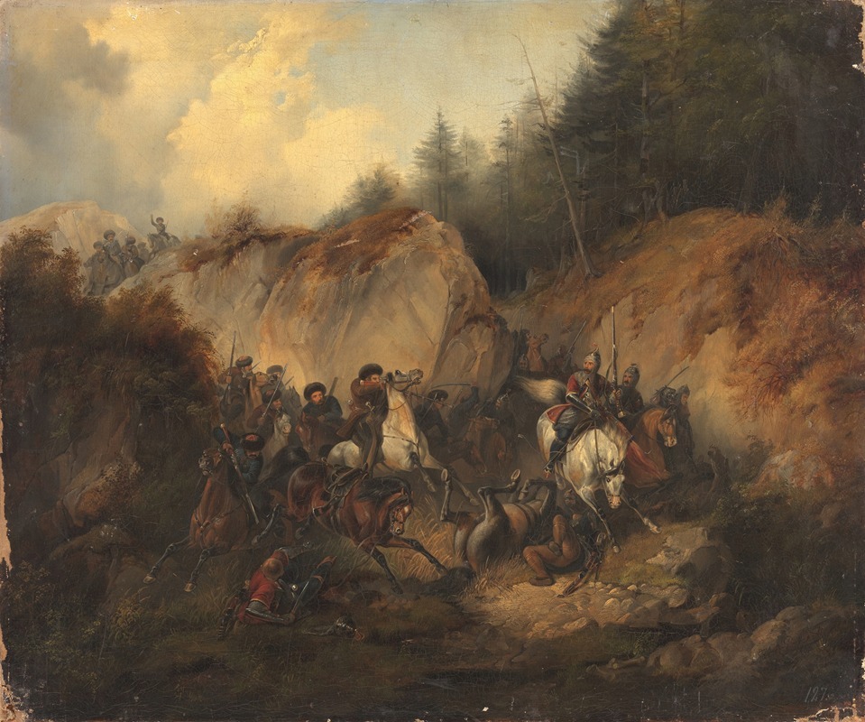 Heinrich Ambros Eckert - The battle between Cossacks and Circassians