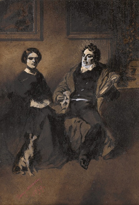 Henry Bonaventure Monnier - Portrait of the actor Frédérick Lemaître with his wife and dog
