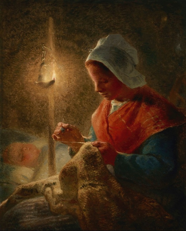 Jean-François Millet - Woman Sewing by Lamplight