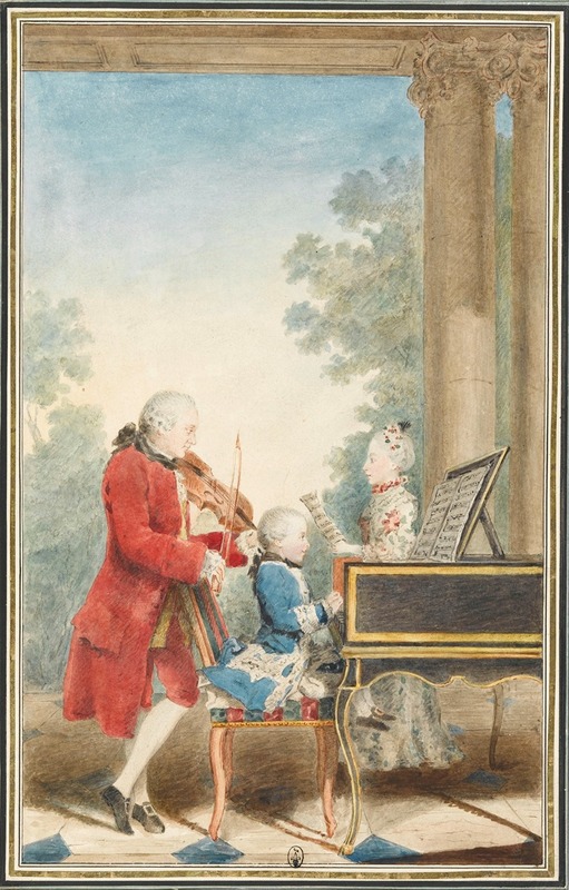 Louis Carrogis Carmontelle - Portrait de Wolfgang Amadeus Mozart (Salzbourg, 1756-Vienne, 1791) jouant à Paris avec son père Jean-Georg-Léopold et sa sœur Maria-Anna