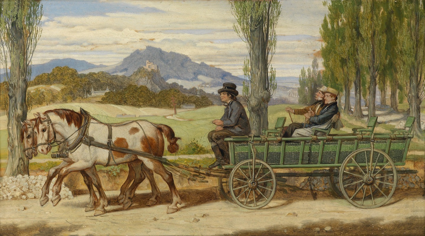 Moritz von Schwind - Die Landpartie; Schwind und Bauernfeld auf einem Leiterwagen