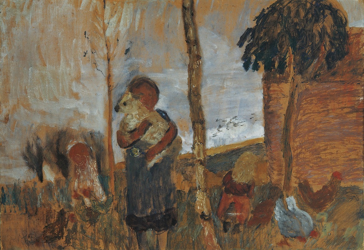 Paula Modersohn-Becker - Children and chickens in front of a landscape