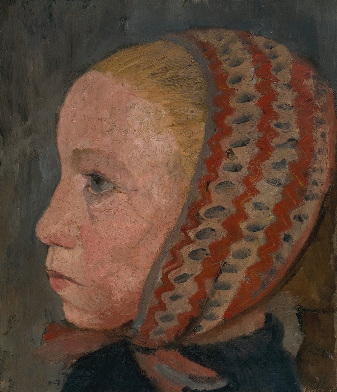 Paula Modersohn-Becker - Girl’s head with a striped cap in profile to the left