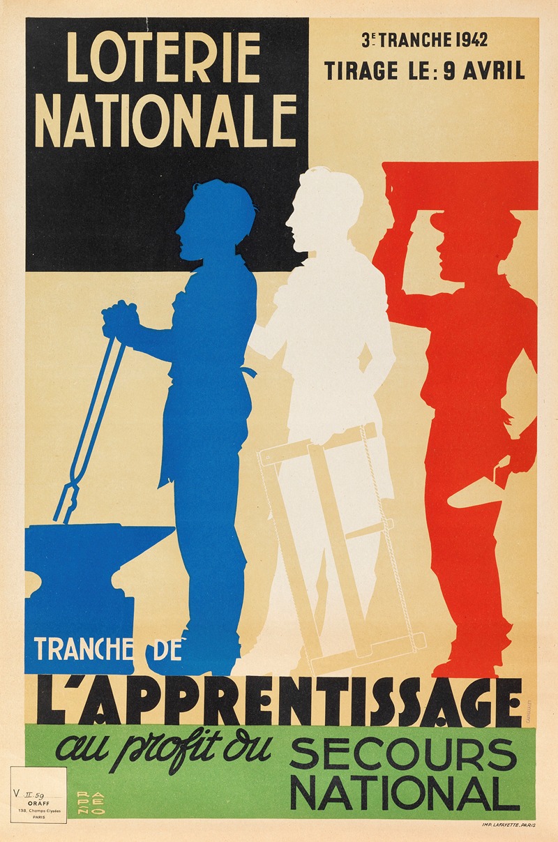 Armand Rapeno - Loterie Nationale 3e Tranche 1942 Tirage Le 9 Avril Tranche De L’apprentissage Au Profit Du Secours National