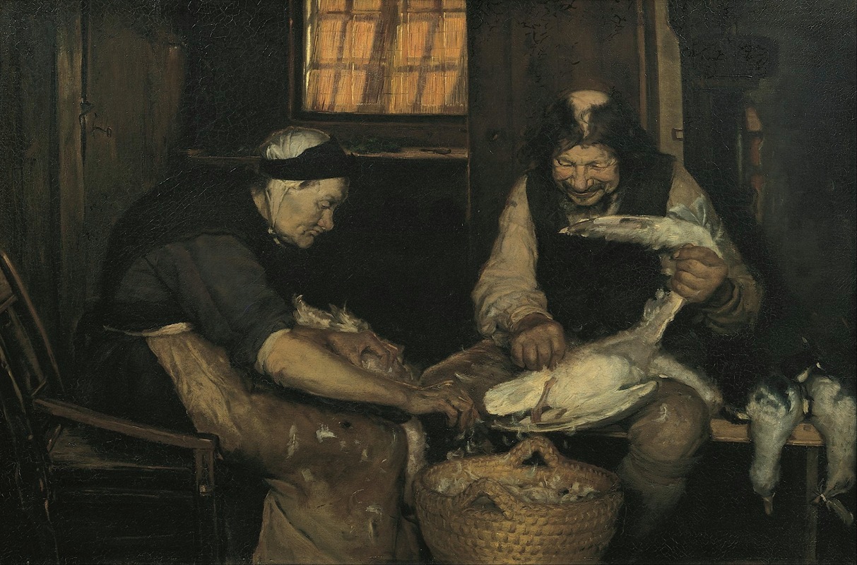 Anna Ancher - Old couple plucking gulls. Lars Gaihede and old Lene